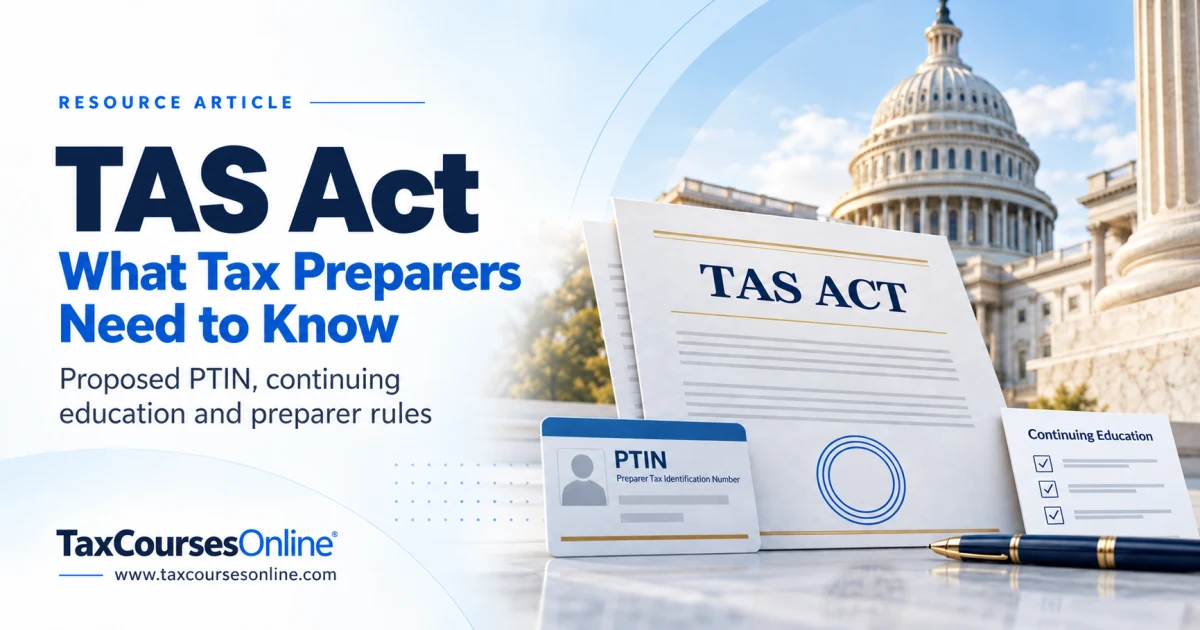 TAS Act guide for tax preparers with the United States Capitol and proposed PTIN requirements
